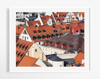 Munich print rooftops - Germany photos - Fathers Day gift - Europe travel prints - Travel gallery wall - Red orange wall art decor