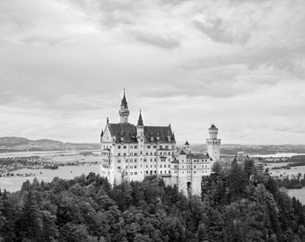 Germany photo black and white - Neuschwanstein Castle Bavaria - Europe travel prints for your travel gallery wall