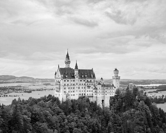 Germany photo black and white - Neuschwanstein Castle Bavaria - Europe travel prints for your travel gallery wall