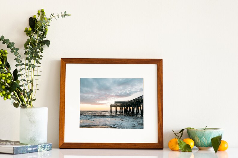 Tybee Island pier photography 5x7 photo print Beach house wall decor Modern coastal art Colorful ocean art