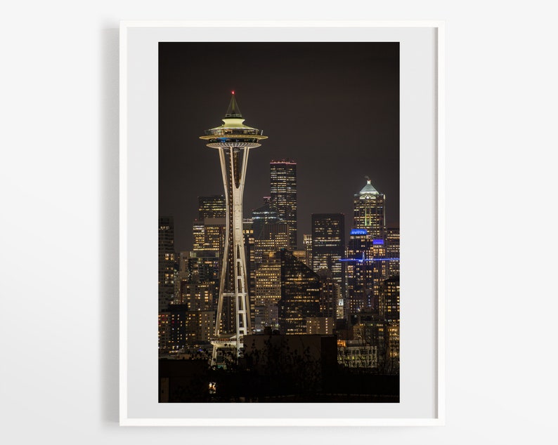 Seattle photography Black and white skyline Space Needle photo print Washington wall art PNW travel decor Cityscape image 4