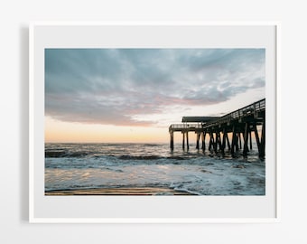 Beach house wall decor - Tybee Island photo print - Pier photography - Modern coastal art - Colorful ocean art - 12x18 16x24 + more