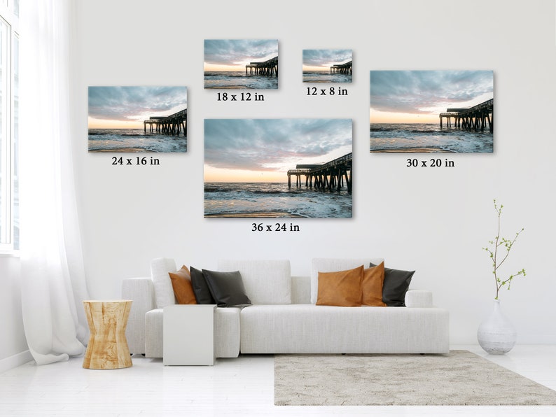 Tybee Island pier photography 5x7 photo print Beach house wall decor Modern coastal art Colorful ocean art