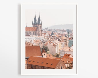 Rooftops of Prague art print - Old town Prague skyline - 16x20 art print + more sizes - Black and white