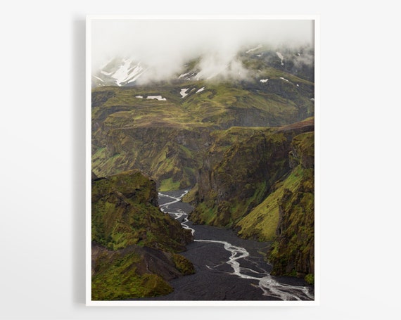 Iceland print Volcano valley - Icelandic landscape photo - Large mountain wall art