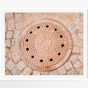 Czech Republic art - Czechia Prague photography print - Gifts for him - Cobblestone street grate - Black and white college room decor