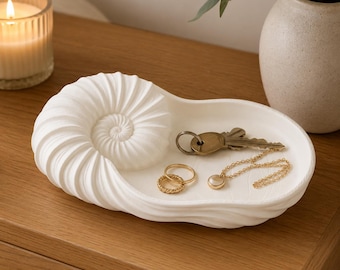 Porte-bagues coquillage imprimé en 3D, plateau à bijoux coquillage, vide-poches bord de mer, vide-poches, décoration de coiffeuse, cadeau de plage pour elle