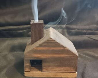 Wood Cabin Incense burner for cone-  handmade from pine