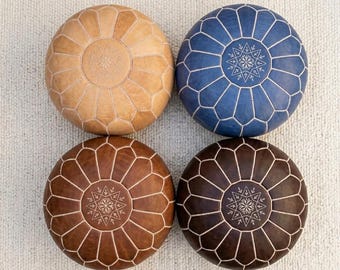 Puf otomano marroquí hecho a mano – Cojín de suelo de cuero – Decoración bohemia para sala de estar – Asiento de puf sin relleno