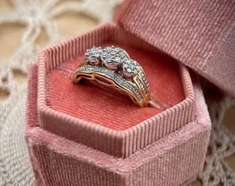 Vintage Diamond Cluster Ring 10K Yellow Gold | Multi Stone Cocktail Ring | Baguette & Round Diamond Ring | Retro Statement Ring Size 7