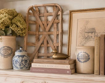 Vintage Split Oak Gathering Basket | Rustic Farmhouse Wood Basket | Primitive Storage Basket | French Country Decor | Handmade Wooden Basket