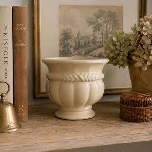 Vintage Ceramic Cachepot Planter | Rope Relief Pedestal Vase, French Country Style