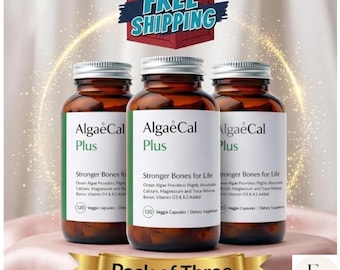 AlgaeCal Plus Bone Support Supplement Pack | Plant-Based Calcium, Magnesium, Vitamins D3 K2 (3 Bottles)