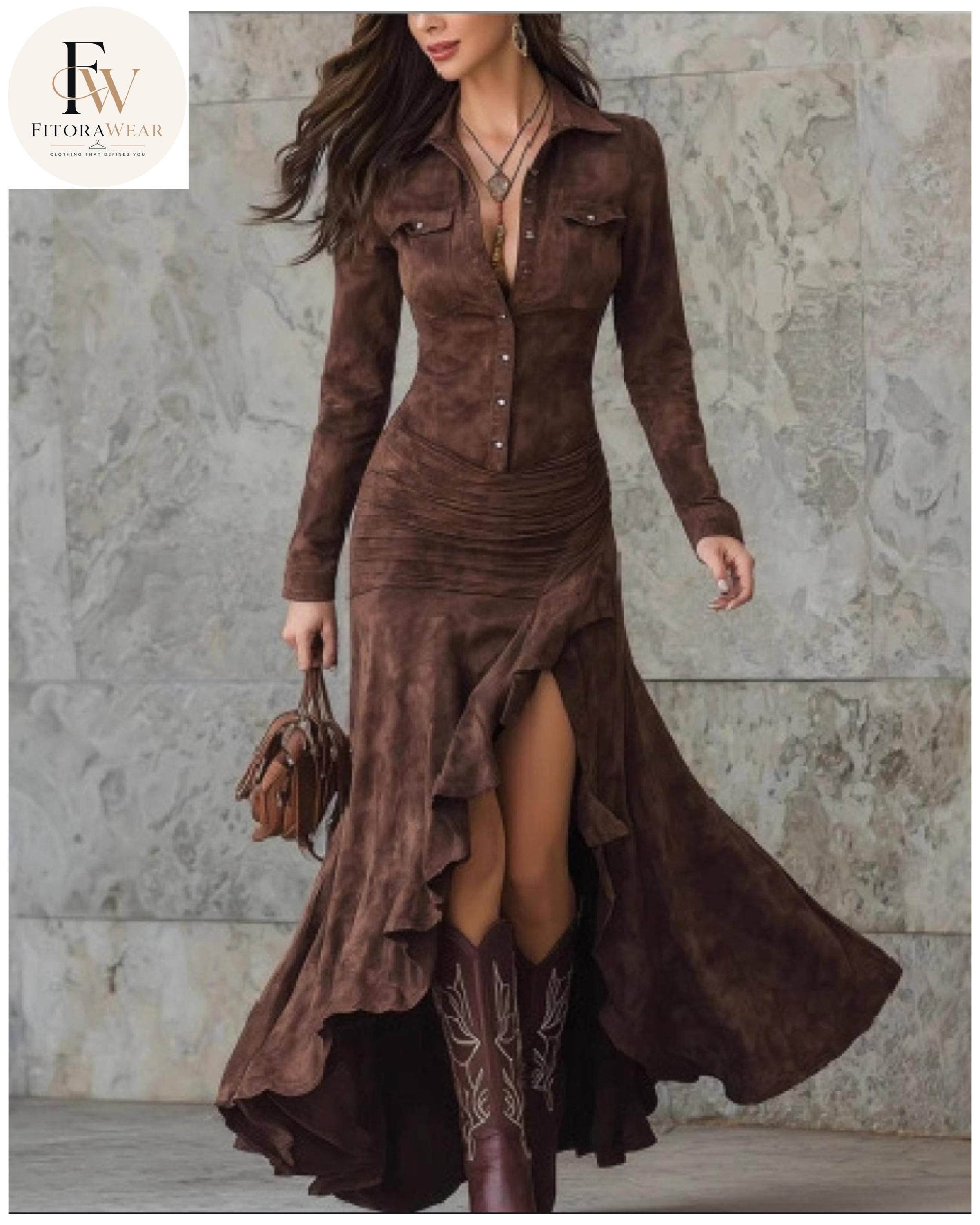 Brown Ruffle Dress - Etsy Canada