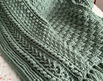 Belfast Aran Afghan - Pale Sage