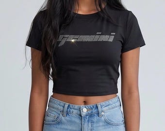 Gemini Zodiac Astrology  Rhinestone Crop Top - Y2K Font