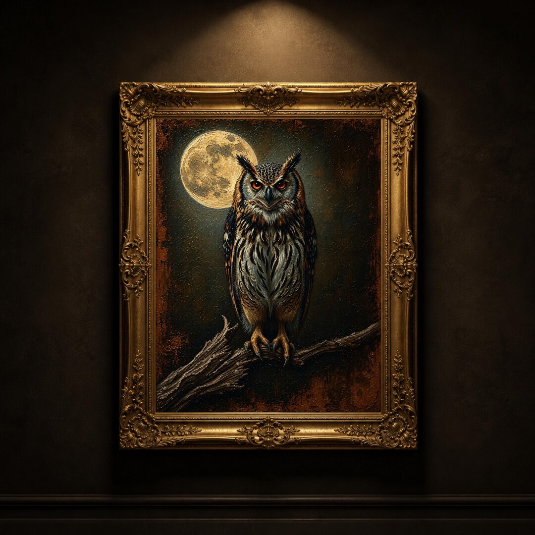 Gothic Owl Wall Art, Dark Academia Printable, Moon Bird Decor - Etsy