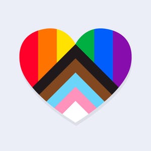 May include: A colorful heart design featuring the rainbow flag, with additional stripes representing inclusivity. The heart shape is filled with vibrant colors, including red, orange, yellow, green, blue, and purple, along with black, brown, light blue, pink, and white.