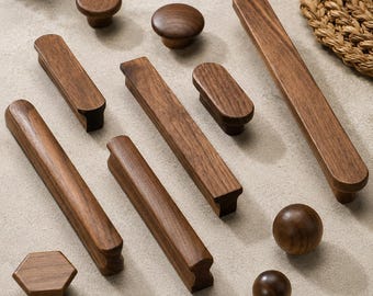 Walnut Cabinet Pull, Black Walnut Wardrobe Handle, Japanese Minimalist Drawer Pull, Wood Cabinet Handle for Dresser and Cupboard