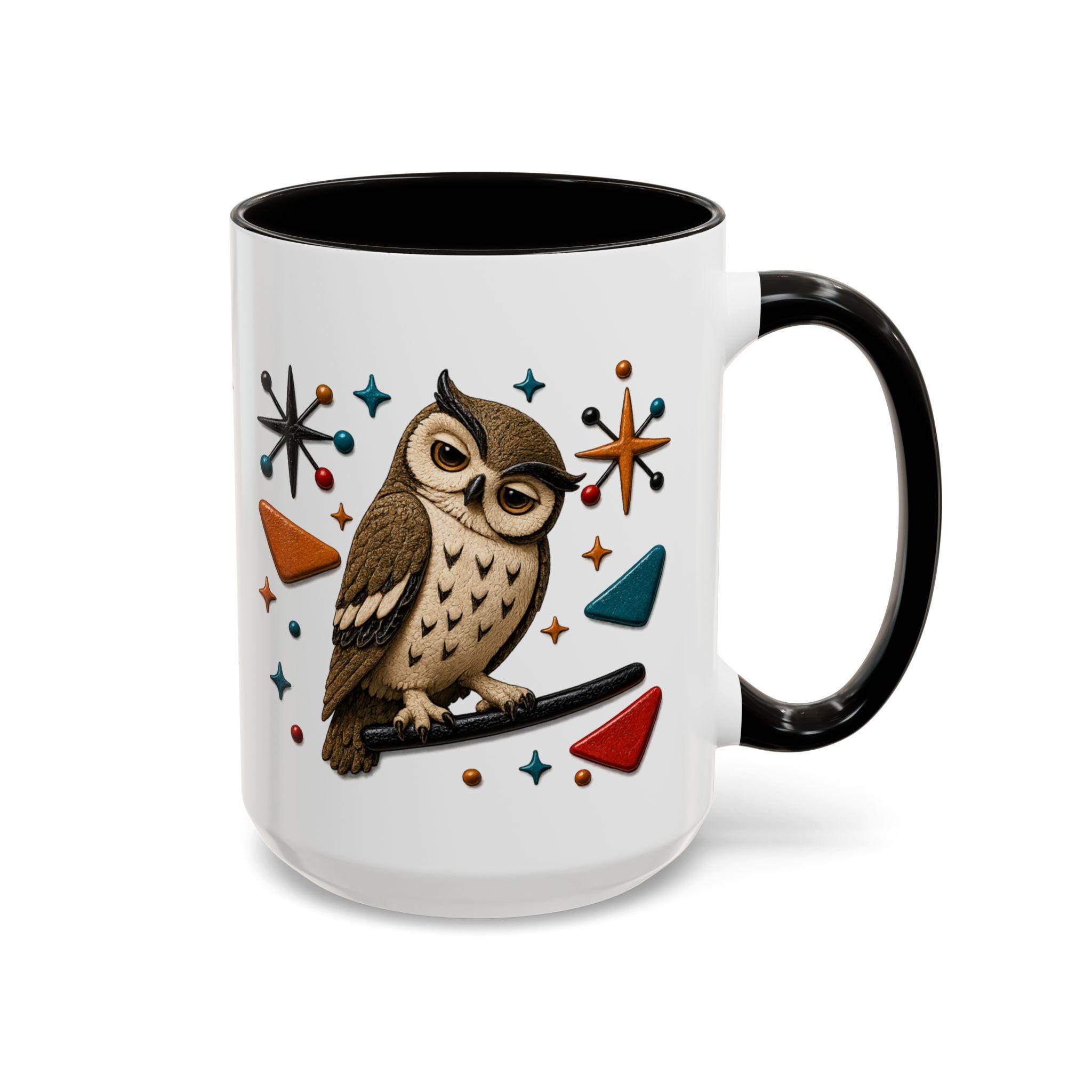 Vintage Retro Owl Mug | Color Accent Ceramic Coffee Cup