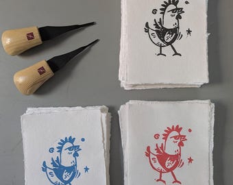 El gallo estrella del rock - grabado en linóleo