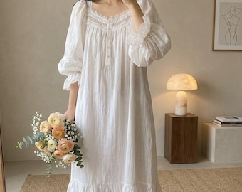 Cottagecore Victorian Lace Nightgown | Romantic Princess Ruffle Sleep Dress | Soft Cotton Coquette Nightwear