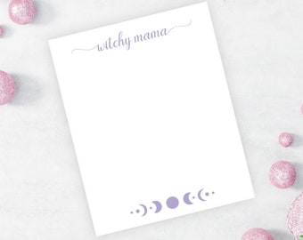 Witchy Mama Notepad | Gift for Witch | Custom Stationery Gifts for Women | Writing Pad with Moon Phases | Witchy Woman Memo Pad