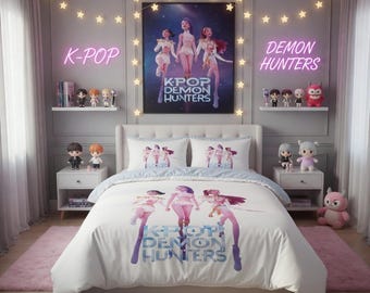 Zestaw pościeli K-pop Demon Hunters | Poszewka na kołdrę Anime Galaxy, 3-częściowy zestaw pościeli