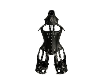 Body corset en cuir véritable avec baleines en acier | Ensemble harnais à lacets