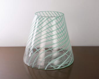 Jarrón de cristal de Murano hecho a mano, transparente con detalles en verde menta, fabricado en Italia (30 cm).