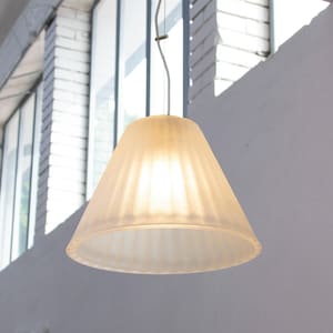 Murano Glass Pendant Lamp: White with Gold Powder Etching - Vintage 1980s