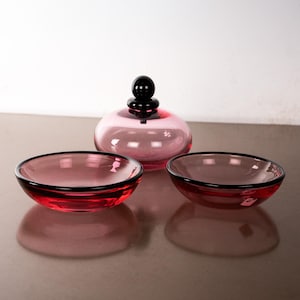 Vintage Murano Objects in Ruby Pink venetian Glass black trimmings Made in Italy