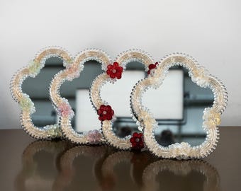 Murano Glass Wall Mirror: Vintage Floral Design - Made in Italy
