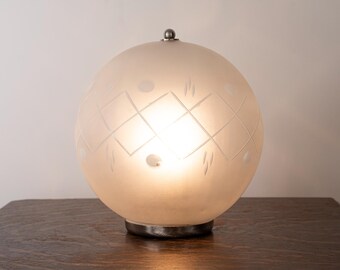 Lampada vintage in vetro di Murano, sfera satinata con incisione (diametro 25 cm)