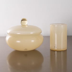 Vintage Murano Glass Vase and Trinket Box, Opaline Amber, Made Italy