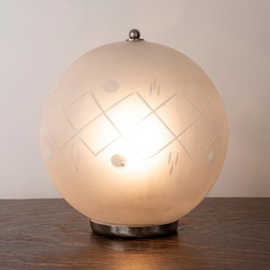Vintage Murano Deco, Frosted Sphere Lamp - Etched Italian Table Light, Scb Archive Rare, 25 Cm
