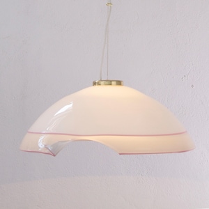 Große 80er Jahre italienische Murano Glas Hängelampe – weiß mit rosa und grauen Zierelementen