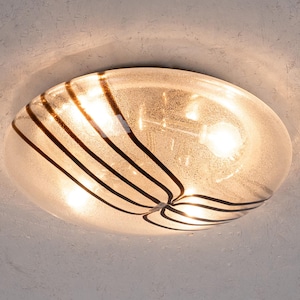 Murano Flush mount Light Vintage Bubbled Glass black details - Made in Italy 1980s