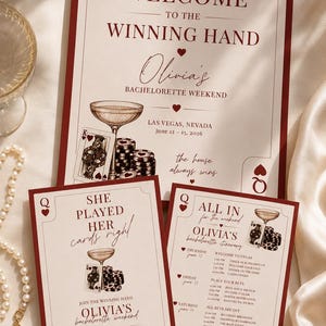 Vegas Bachelorette Invitation Template Bundle, Editable Casino Bridal Suite, Poker Theme Bach Invite, Matching Itinerary & Welcome Sign