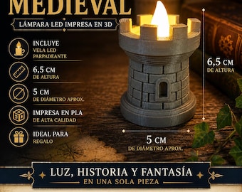 Mini Medieval Tower with LED Candle | 3D Printed Fantasy Decoration