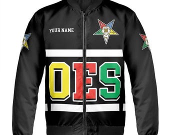 Gepersonaliseerde OES-jas met hoofdstuknaam en nummer, cadeau Order of the Eastern Star, aangepaste Eastern Star-kleding, OES Sisterhood-bomberjack