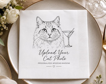 Servilletas de cóctel personalizadas con gatos, sube la foto de tu gato, servilletas de boda personalizadas, servilletas con retrato de gato, decoración de boda con gatos
