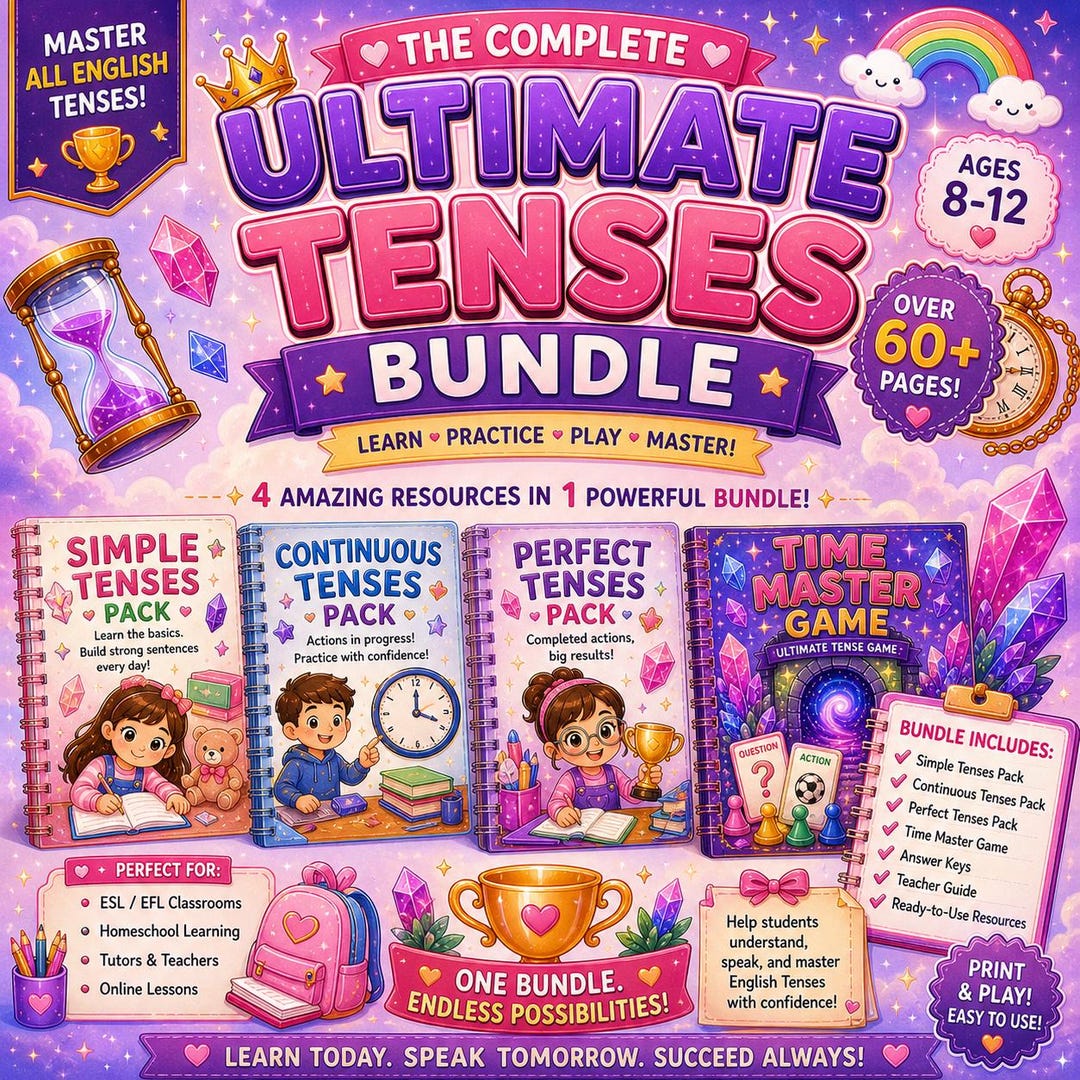 Ultimate English Tenses Bundle | ESL Grammar Games, Worksheets (ages 8 ...