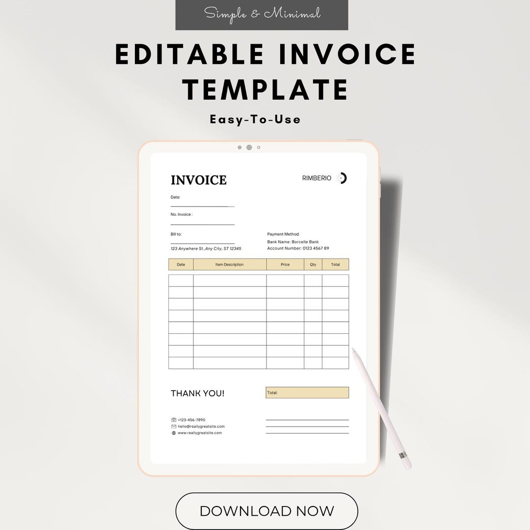 Editable Canva Invoice Template | Small Business Billing Form ...