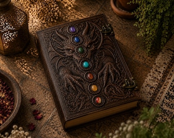 Extra Large Dragon Leather Journal, Handmade Embossed Seven Stone Diary, Fantasy Spell Book, Gothic Writing Notebook gifts for men and women