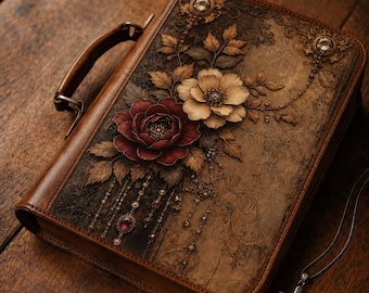 Floral Bible Cover, Handmade Leather Bible Case, Vintage Rose Scripture Cover, Christian Gift, Church Book Holder gifts for men and women