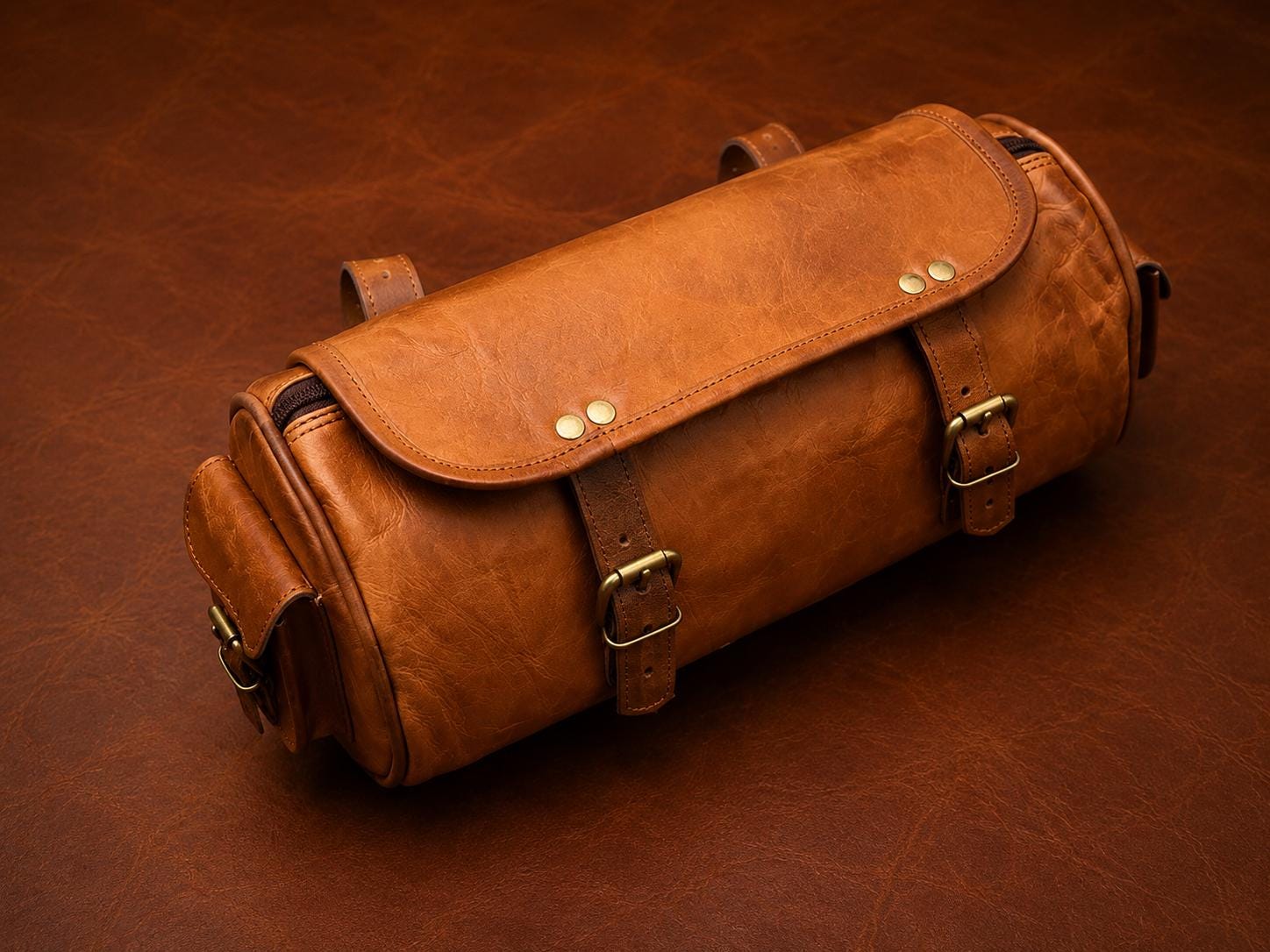 Brown Leather Bicycle Bag, 11.7 Inch Handmade Handlebar Bag, Vintage Cycle Accessory, Rider Gifts for men and women