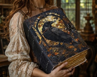 Blank Spell Book of Shadows Raven Gothic Leather Journal Dark Academia Grimoire Notebook with Antique Clasp Handmade Writer and Witchcraft