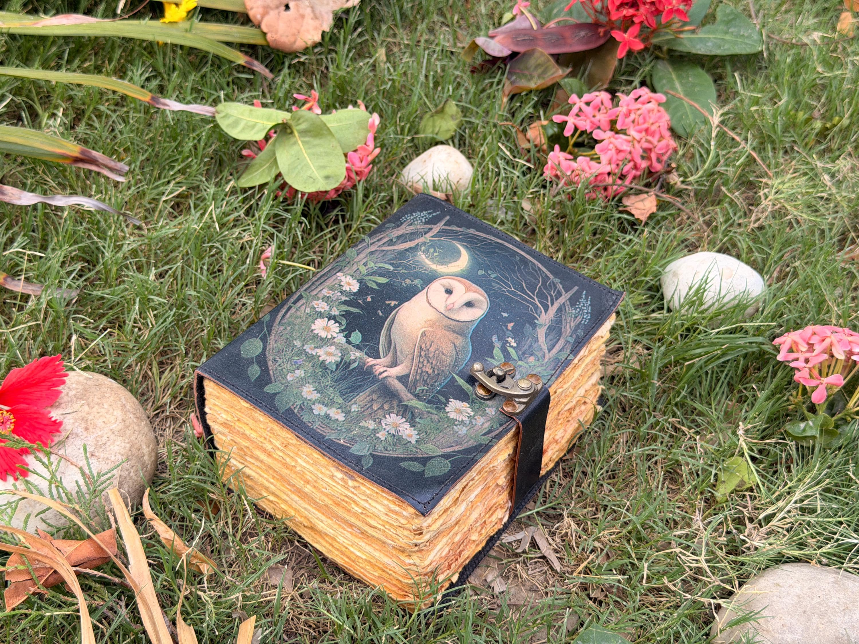 Owl Leather Journal, Handmade Woodland Notebook, Moonlit Owl Diary, Vintage Nature Sketchbook, Witch
