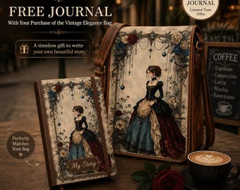 Vintage Elegance Leather Messenger Bag with Free Journal, Victorian Lady Crossbody Satchel, Handmade Shoulder Bag Gift